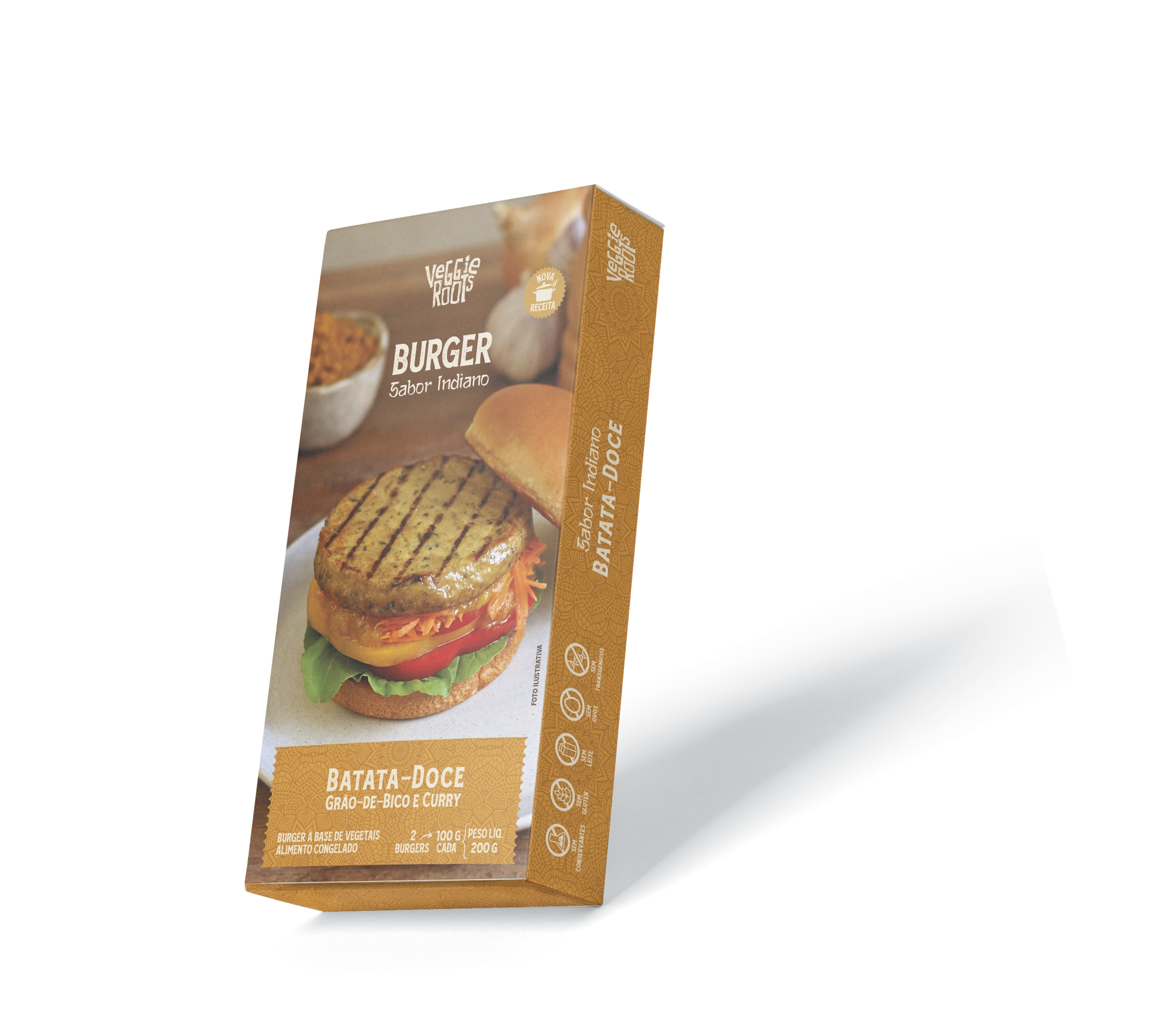 Burger Vegano de Batata-Doce Tempero Indiano 200G - Veggie Roots PRÉ VENDA