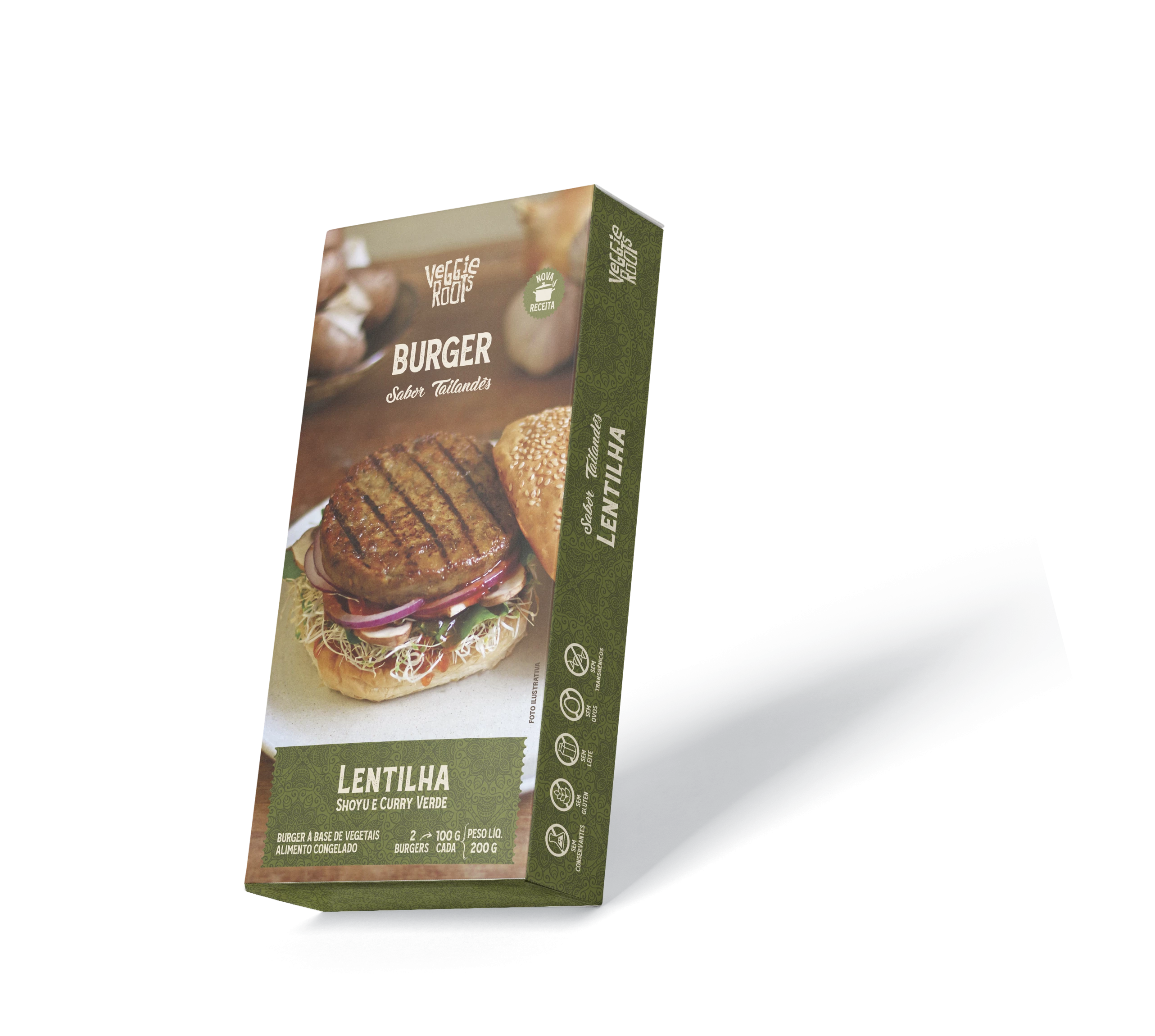 Burger Vegano de Lentilha Tempero Tailandês - 200G - Veggie Roots PRÉ VENDA