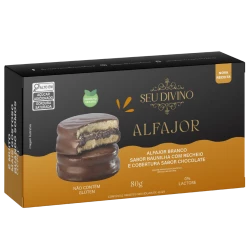 Alfajor Branco Baunilha Com Recheio Chocolate Seu Divino 80g