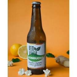Kombucha Bem Viver Sabor Gengibre Jasmim e Limão  Siciliano Bebida Orgãnica 355ml