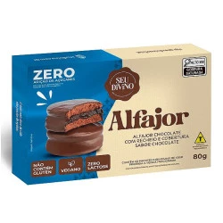 Alfajor Branco Sabor Baunilha com cobertura de chocolate e recheio de Chocolate Zero Açucar Seu Divino 80g